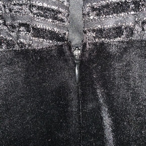 Velvet Mini Dress by LUSH Black with Silver Tinsel Metallic Sparkle Stripe M - Picture 7 of 7